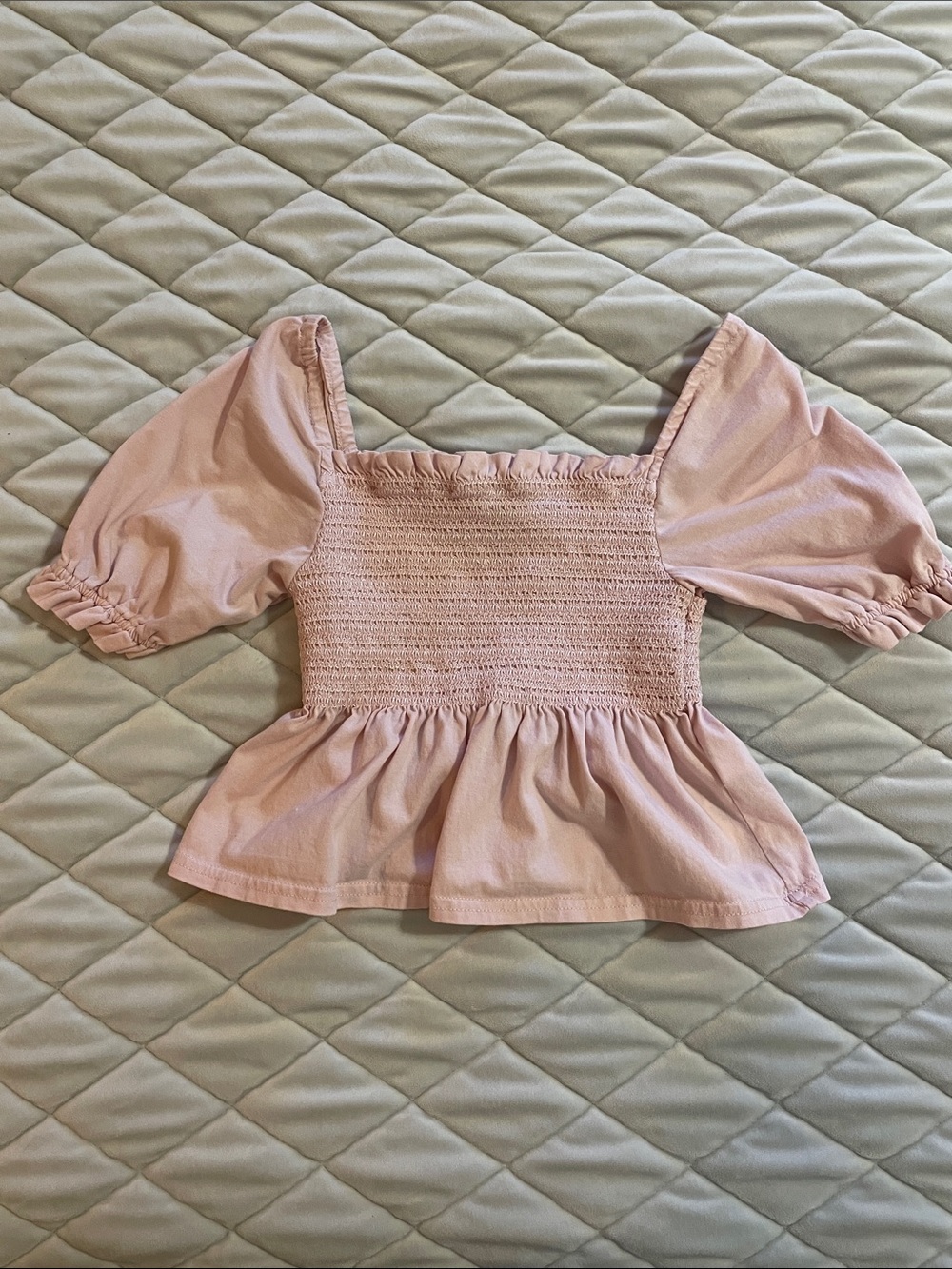 Polo Ralph Lauren Pink Smocked Peplum Puff-Sleeve Top